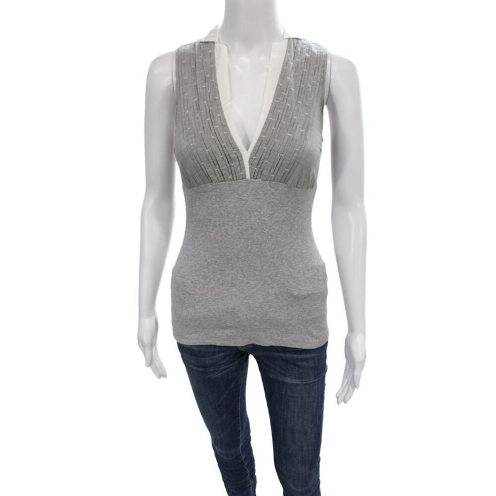 Brunello Cucinelli Women Sleeveless V-Neck Jersey Tank Gray Cotton Size S